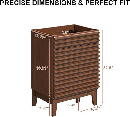 24 Inch Bathroom Vanity Base Cabinet, Walnut Freestanding Bathroom Storage Cabinet Base Only, Modern Wood Grain Vanity Cabinet with Solid Wood Legs and Soft Close Doors, Sink Not Included