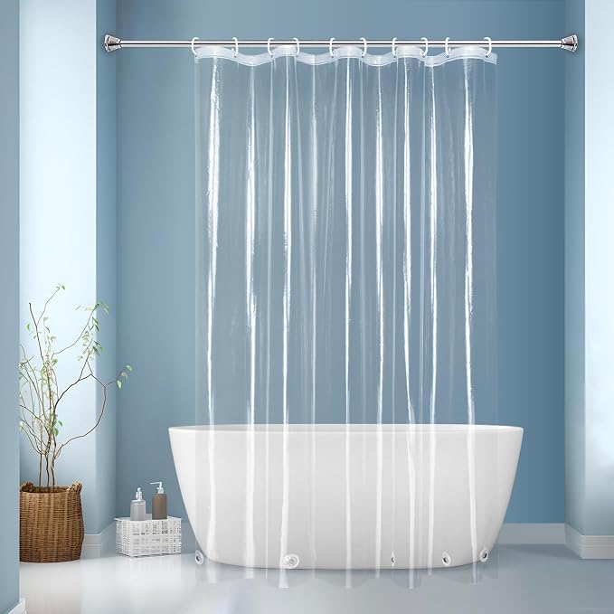 EurCross Small Extra Long Clear Shower Curtain Liner 60 inch Wide by 84 inches Length with 5 Magnet Weights,9G Premium PEVA See Through Small Plastic Shower Curtain 60x84