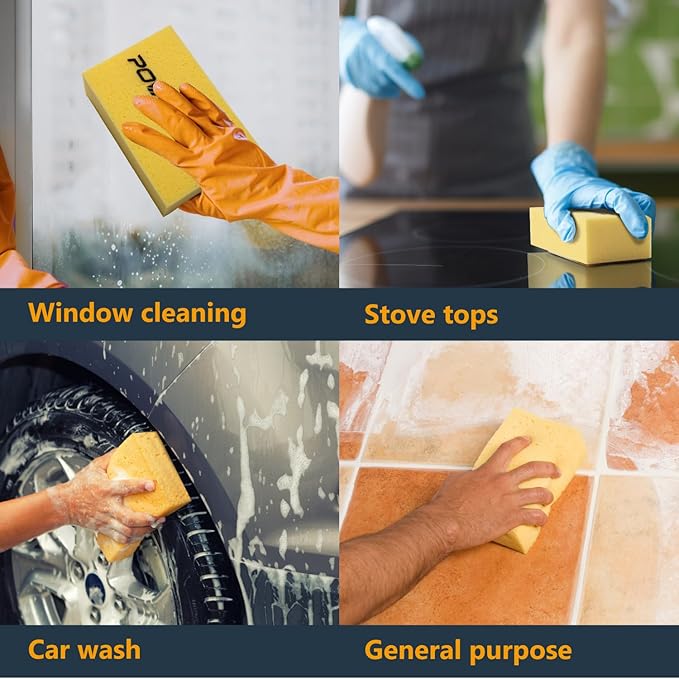POWERTEC Large Square Grout Sponge – Professional Tile Grout Removal Cleaning Sponge – Heavy-Duty Absorbent Sponge, Multi-Purpose Cleaning Tool for Floors, Kitchen, and Bathroom – 12PK (72106-P3)