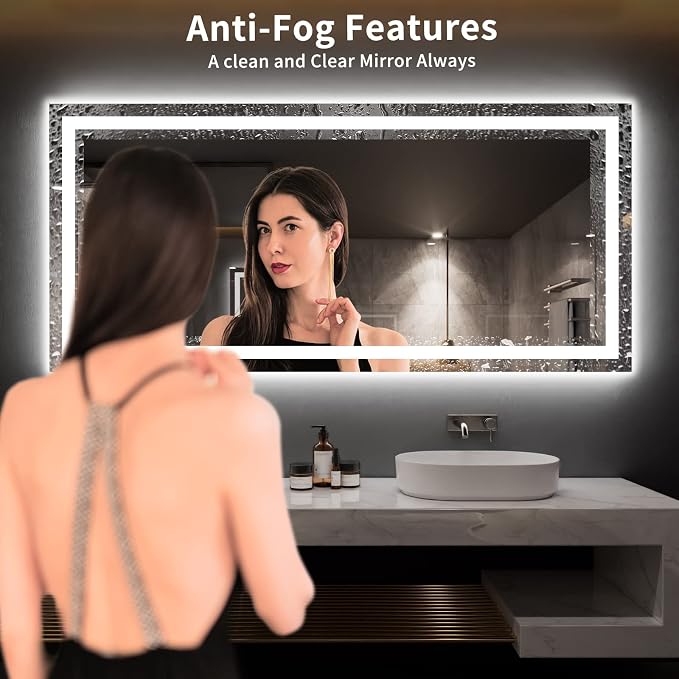 LOAAO 77X36 LED Bathroom Mirror with Lights, UL Listed | Anti-Fog, Dimmable, 3 Color Temperature, Backlit + Front Lit, Memory Function, Tempered Glass