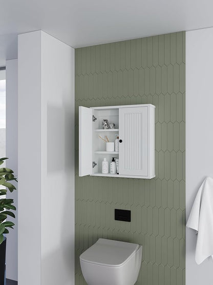 Waterproof WPC Wall-Mounted Bathroom Wall Cabinet Over the Toilet Storage Cabinet with Adjustable Shelves, Medicine Cabinet for Bathroom