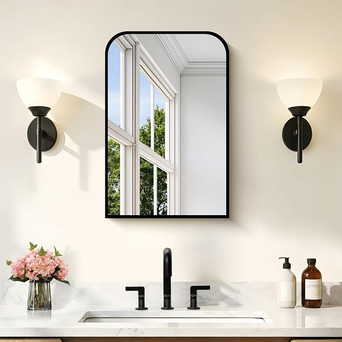 COFENY Bathroom Mirror, 16x24 inch Black Rectangle Wall Mounted Mirror with Thin Frame, Bathroom Vanity Mirrors for Over Sink, Entryway, Living Room, Bedroom
