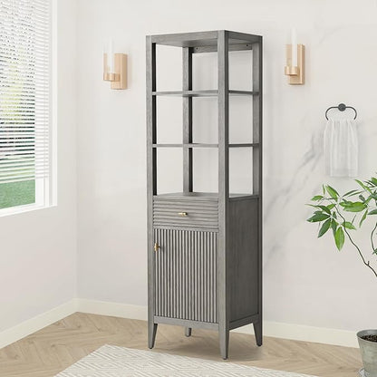 HOMEBEYOND Bathroom Vanity with Storage Cabinet & Shelves, Free-Standing Vanity with Soft-Closing Doors, Golden Brushed Handware, Driftwood Gray,
