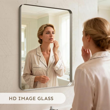 30"x22"Bathroom Mirror for Wall Metal Framed Brushed Nickel | Anti-Rust, HD Reflection Anti-Desilvering, Distortion Free, Tempered and Shatter-Proof Wall Mounted Mirror