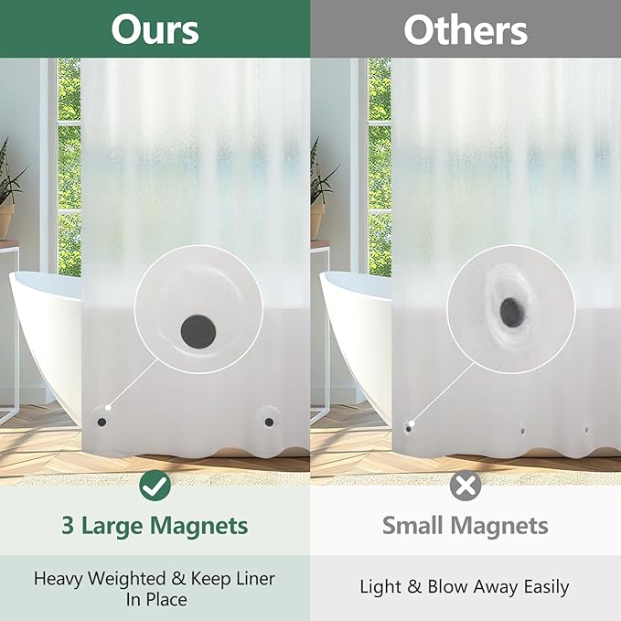 Seenus Waterproof EVA Frosted Shower Curtain Liner Short 66 Inch, Bpa-Free Shower Liner with 3 Extra-Large Magnets, 72'' x 66'' Plastic Bathroom Shower Curtain 3D Silk Translucent for Privacy