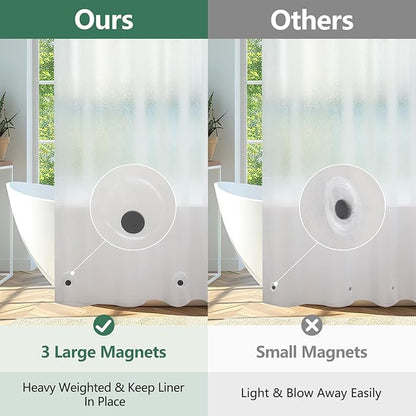 Seenus Waterproof EVA Frosted Shower Curtain Liner Short 66 Inch, Bpa-Free Shower Liner with 3 Extra-Large Magnets, 72'' x 66'' Plastic Bathroom Shower Curtain 3D Silk Translucent for Privacy