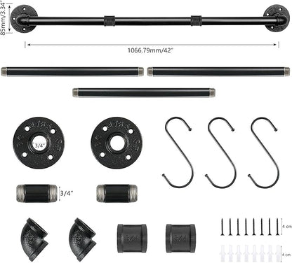 Industrial Pipe Towel Rack Towel Bar, Heavy Duty Wall Mounted Rustic Farmhouse Bath Towel Holder for Bathroom (Black, 42 inch)