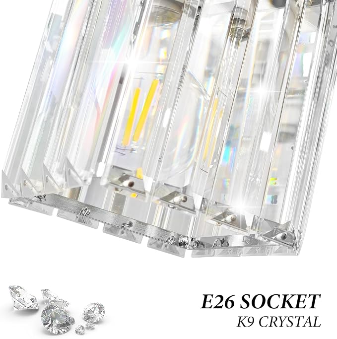 Brushed Chrome Crystal Bathroom Vanity Light, 6-Light Modern Bathroom Lighting Fixtures Over Mirror,Chrome Wall Sconce Light Fixtures with Square Shade