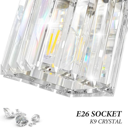 Brushed Chrome Crystal Bathroom Vanity Light, 6-Light Modern Bathroom Lighting Fixtures Over Mirror,Chrome Wall Sconce Light Fixtures with Square Shade