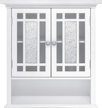 Teamson Home Windsor White Engineered Wood Bathroom Wall Cabinet with Glass Mosaic Doors