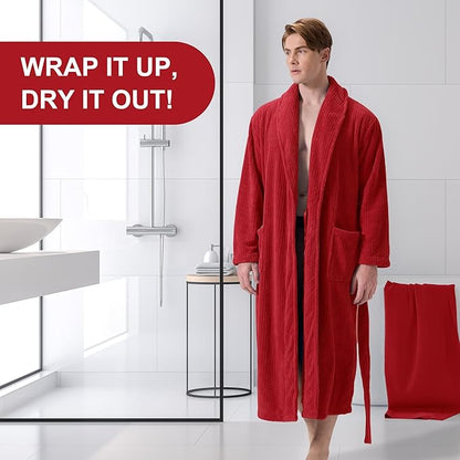 Men's Shawl Collar Bathrobe, Soft Long Towel Robe for Men - Super Absorbent Quick Dry yet Warm