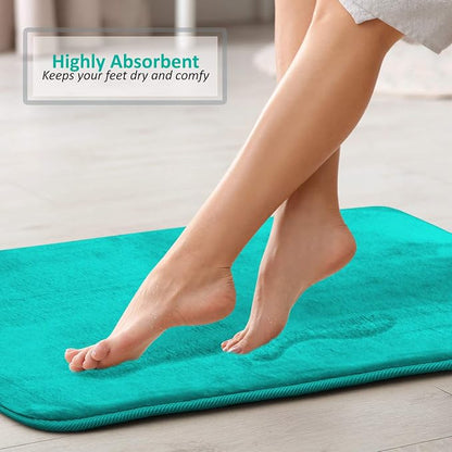 Clara Clark 2 Piece Bathroom Rugs, Velvet Memory Foam Bath Mat Set, Non-Slip Bath Rugs, Machine Wash, Dries Quickly, Ultra Soft Plush Bath Mats for Bathroom, 20 x 32 + Contour, Teal Blue