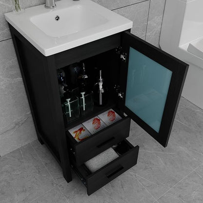 wonline 16 Inch Modern Bathroom Vanity with Sink, Single Bathroom Cabinet Vanity for Small Space, Freestanding Storage Drawered Cabinet with Faucet & Pop Up Drain, Black