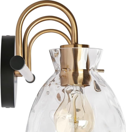 KSANA Modern Bathroom Light Fixtures, Vintage 3 Light Vanity Lights Over Mirror Black and Electroplated Brass Bathroom Vanity Light with Water Ripple Glass, 23" W
