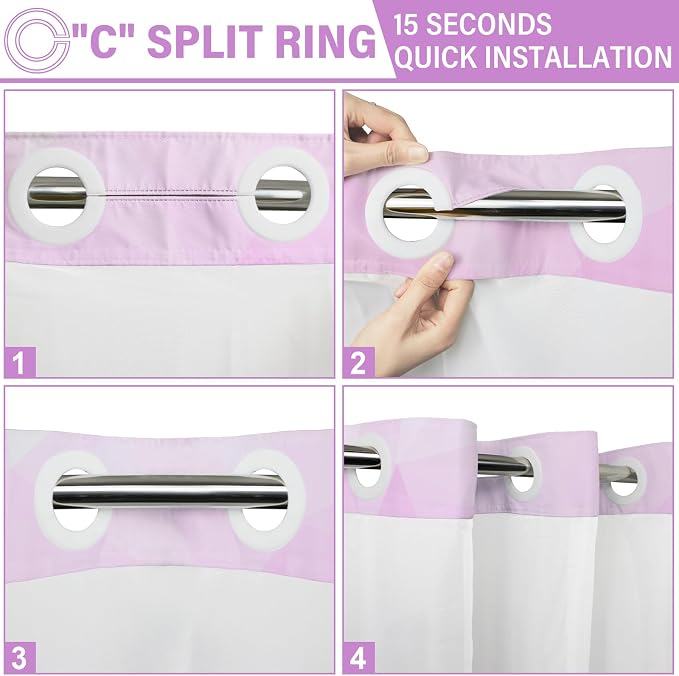 No Hook Shower Curtain with Snap in Liner Set, Light Purple, 71x86 | Waterproof Fabric for Bathroom, Modern Hotel Style Ombre Design, Mesh Top Window, Machine Washable, Quick Install
