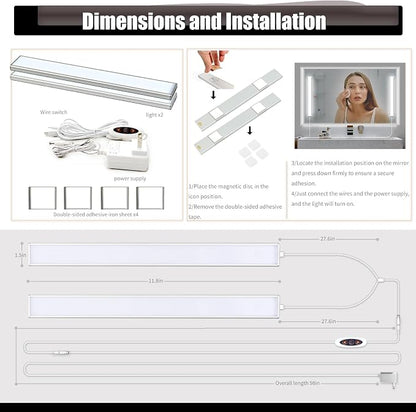 LED Vanity Light for Mirror, Bright/RA90/6000K/Dimming Makeup Lights, 12V/16W Lighting for Mirror, Lighting for Makeup Vanity Table & Bathroom Mirror