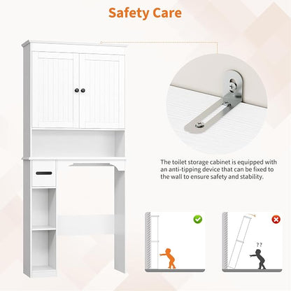 GarveeHome Over the Toilet Cabinet, Double Door Bathroom Storage Organizer, Toilet Rack with Open Storage Shelf, FreeStanding Toilet Shelf Space Saver, for Bathroom, Restroom, Laundry