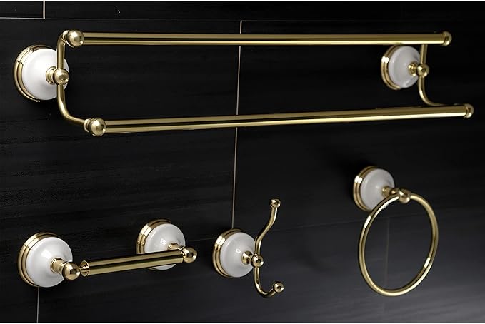 Kingston Brass BAK1113478PB Victorian 4-Piece 24-Inch Dual Towel Bar Bathroom Accessory Set in Polished Brass