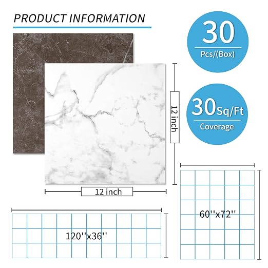 Art3d 30-Pack Peel and Stick Vinyl Floor Tiles, Red & White Marble | 15 Tiles per Color, 12" x 12" Single Tile, Wipeable, Waterproof, Ideal for Kitchen, Bathroom, Living Room, Bedroom