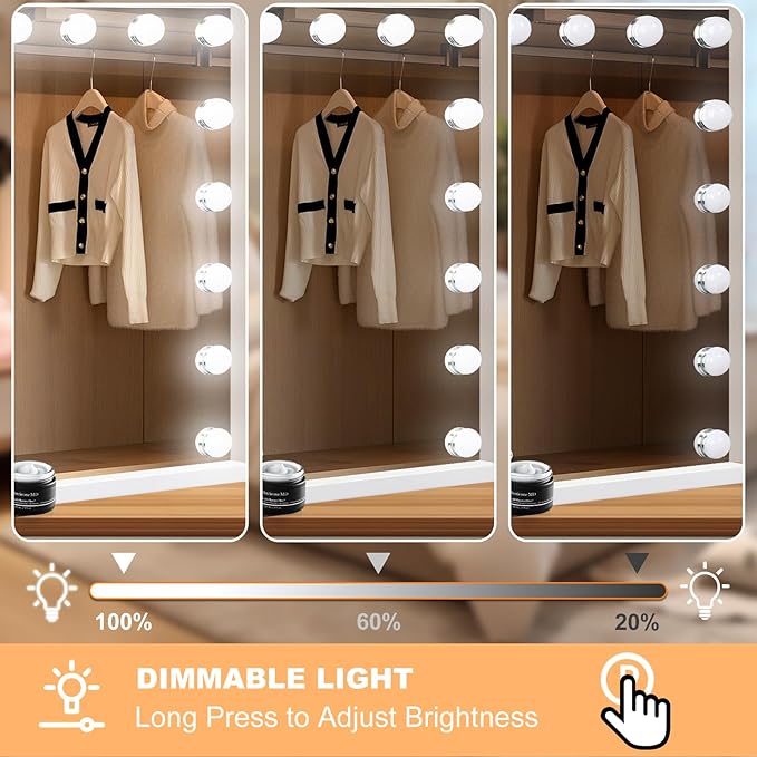 Moonee Hollywood Vanity Mirror with Lights,Makeup Mirror with 18 Dimmable Bulbs and 10X Magnification,3 Colors Modes,Aluminum Metal Frame,USB Charging Port（32" x 24"）