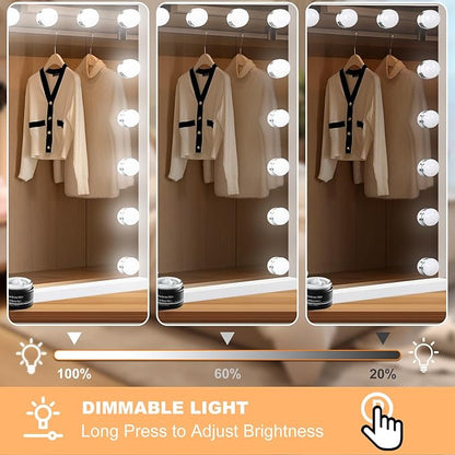 Moonee Hollywood Vanity Mirror with Lights,Makeup Mirror with 18 Dimmable Bulbs and 10X Magnification,3 Colors Modes,Aluminum Metal Frame,USB Charging Port（32" x 24"）