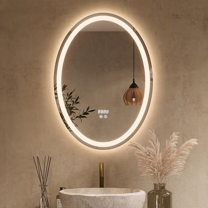 Keonjinn 22 x 30 Inch Oval LED Bathroom Mirror with Frontlit and Backlit | Tempered Glass, 3 Colors Lights, Safe & Fast Defogging, Memory Function, Stepless Dimmable, Easy Install, Plug in/Hardwired