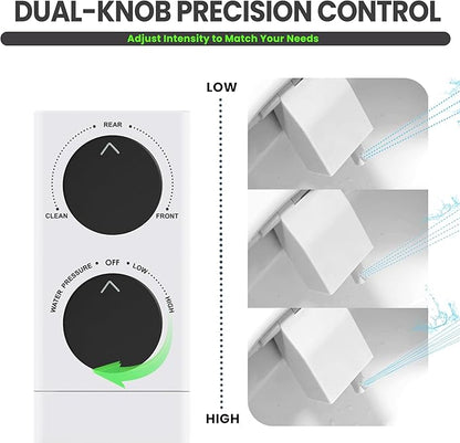 Toilet Bidet With Left/Right Side Reversible Design, Fresh Water, Non-Electric, Toilet Bidet Attachment, Right/Left Hand Side with Dual Nozzle, Self-Clean, Easy to Install (Black Knob)
