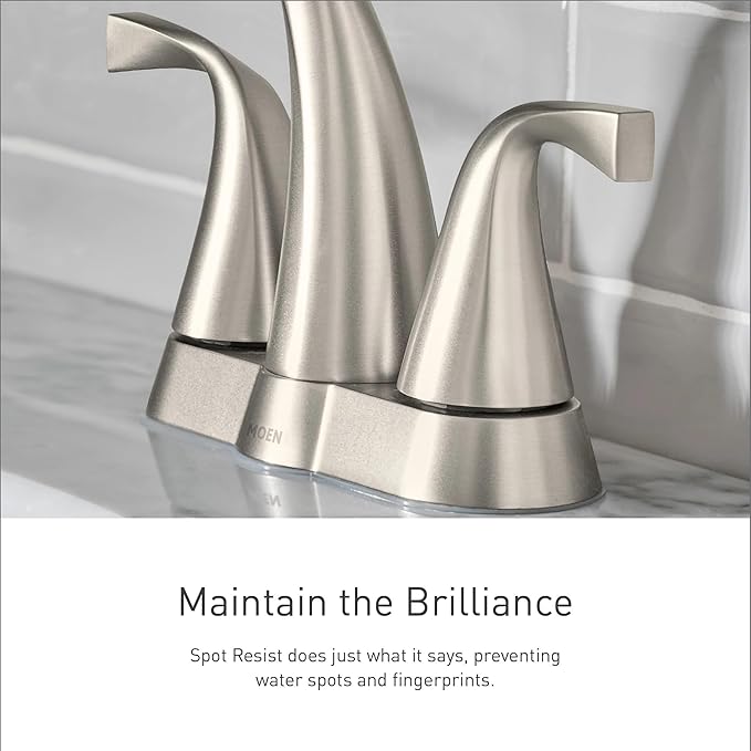 Moen Halle Spot Resist Brushed Nickel Two-Handle Centerset Bathroom Sink Faucet with Drain Assembly, 84971SRN