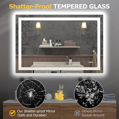 Hivone 48"X32" LED Bathroom Mirror with Lights, Anti-Fog, Dimmable, Backlit + Front Lit, Smart Bathroom Vanity Mirror, Memory Function, Shatterproof, Tempered Glass (Horizontal/Vertical)