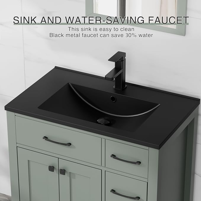 LUCKWIND 30" Modern Bathroom Vanity with Sink Combo, Contemporary Painted Storage Cabinet and Single Black Sink, Include Soft-Closing Doors & Matte Black Faucet, Black