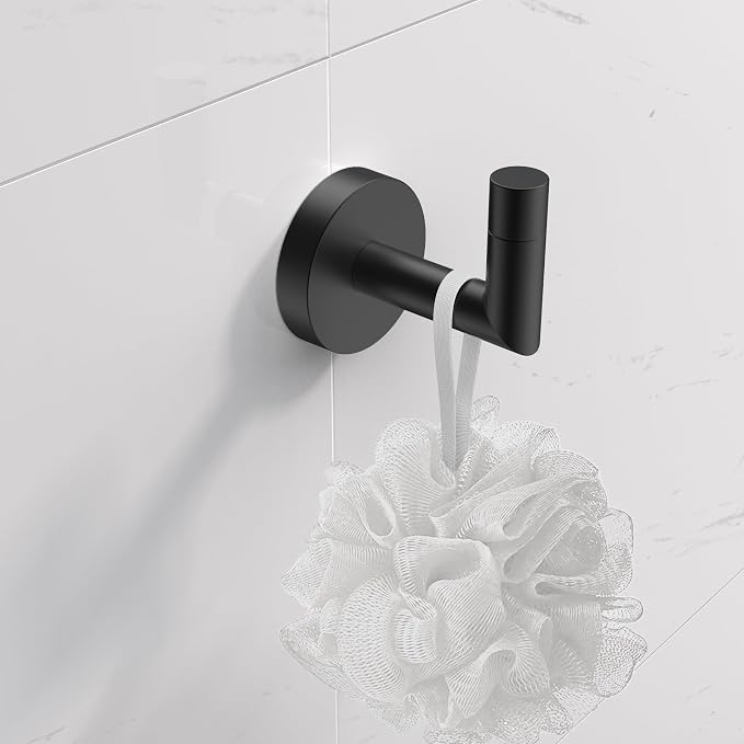 LAKETON Collection, 5-Piece Bathroom Hardware Accessories Set, Towel Ring, Adjustable Expandable Towel Bar, Two Towel and Robe Hook, Toilet Paper Holder, Wall Mounted, Matte Black