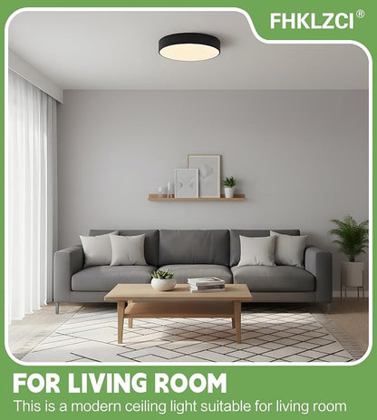 Modern LED Round Flush Mount Ceiling Light Fixture,Black,15.74 inch | Dimmable,36Watts,Bright Adjustment,5CCT 3000K/3500K/4000K/5000K/6000K,Matte,Metal,for Living Room,Kitchen,Bedroom,Bathroom