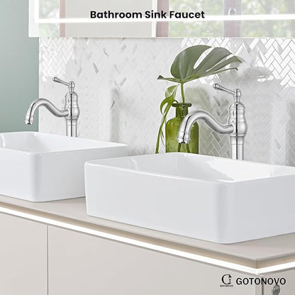 gotonovo Vessel Sink Faucet 360° Swivel Spout Single Handle Tall Bathroom Faucet 1 Hole Farmhouse Lavatory Washbasin Mixer Tap Matching Supply Hoses, Without Pop Up Drain, Polish Chrome