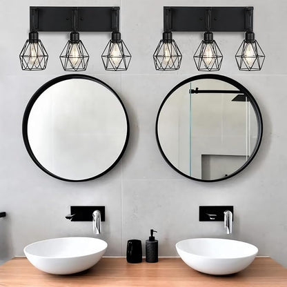 Somniferous Farmhouse Bathroom Light Fixtures, 3 Light Bathroom Vanity Lights Over Mirror, Black Vanity Light with Caged Metal Shade, Rustic Wall Sconce for Bedroom, Living Room, Hallway, E26 Socket