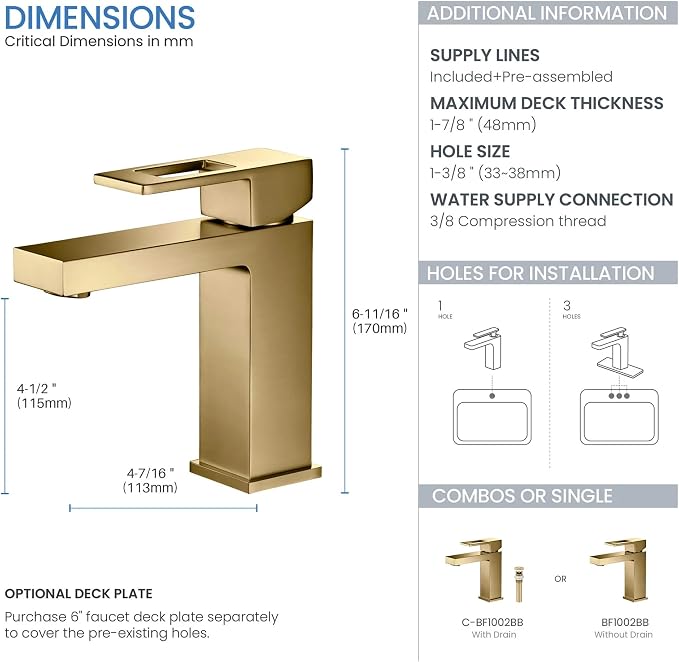 Solid Brass Single Handle Bathroom Sink Faucet with Pop-Up Drain, High Arc Cubic Spout Lavatory Faucet in Brushed Brass, Corrosion-Resistant, Modern Design
