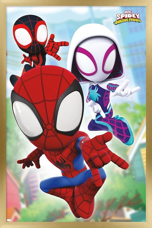 Trends International Marvel Spidey and His Amazing Friends - Webs Wall Poster, 22.37" x 34.00", Gold Framed Version