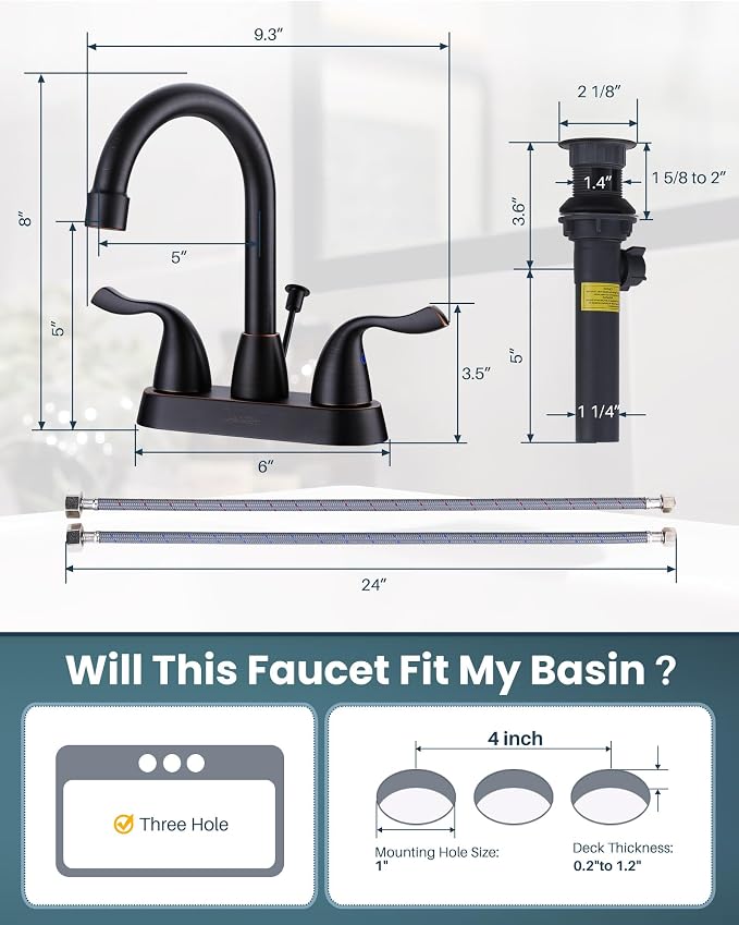 ARCORA Oil Rubbed Bronze Bathroom Faucet, 4 Inch Centerset Bathroom Faucet | Lead-Free Vanity Faucet with 360° Swivel Spout, 2 Handles Centerset Lavatory RV Faucet with Lift Rod Drain and Supply Lines