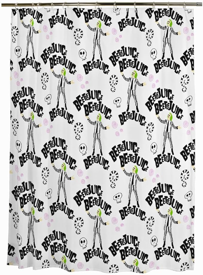 Beetlejuice Halloween 13-Piece Shower Curtain Set, 72 x 72 Inch Fabric Curtain with Hooks, Bathroom Decor, Machine Washable, (100% Officially Licensed Product) by Franco Collectibles