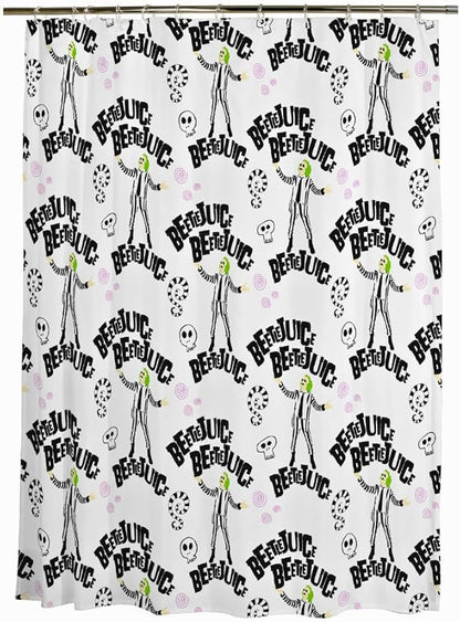 Beetlejuice Halloween 13-Piece Shower Curtain Set, 72 x 72 Inch Fabric Curtain with Hooks, Bathroom Decor, Machine Washable, (100% Officially Licensed Product) by Franco Collectibles