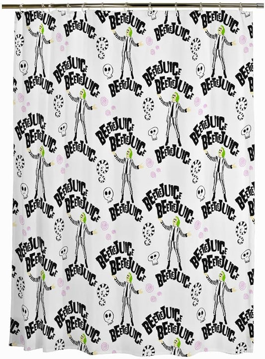 Beetlejuice Halloween 13-Piece Shower Curtain Set, 72 x 72 Inch Fabric Curtain with Hooks, Bathroom Decor, Machine Washable, (100% Officially Licensed Product) by Franco Collectibles