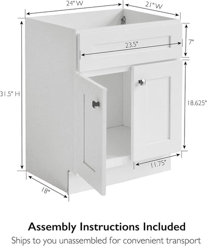 Design House Brookings Bathroom Vanity, 24", White | Adjustable Hinges, Freestanding, Contemporary/Modern, Wood, Bath, 586933