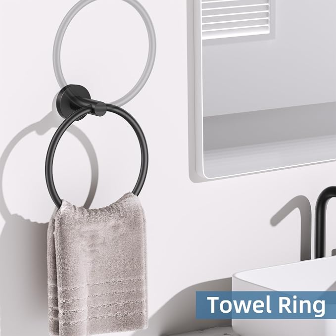 10 Pieces Matte Black Bathroom Hardware Accessories Towel Bar Set Black Towle Racks for Bathroom Wall Mounted Stainless Steel Toilet Paper Holder Towel Holder Kit