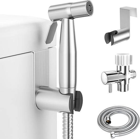 LUFEIDRA Handheld Bidet Sprayer for Toilet-Adjustable Water Pressure Jet Spray with Bidet Hose for Feminine Wash, New Premium Stainless Steel Muslim Shower Toilet Bidet Cloth Diaper Sprayer Set