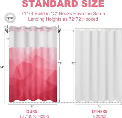 No Hook Shower Curtain with Snap in Liner Set, Pink, 71x74 | Waterproof Fabric for Bathroom, Modern Hotel Style Ombre Design, Mesh Top Window, Machine Washable, Quick Install