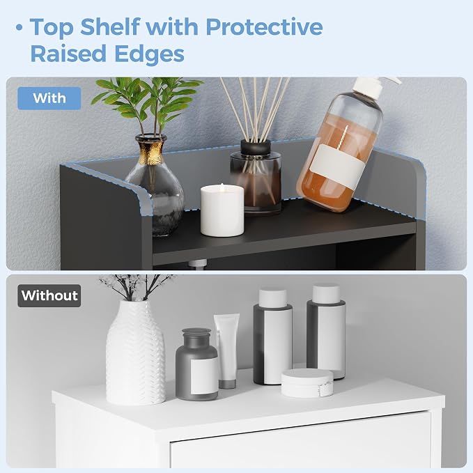 BEWISHOME Bathroom Storage Cabinet,Small Floor Cabinet,Toilet Paper Cabinet | with 2 Doors and Shelves, Bathroom Organizers and Storage for Small Spaces, Black 7.9" D x 14.6" W x 31" H YYG08B