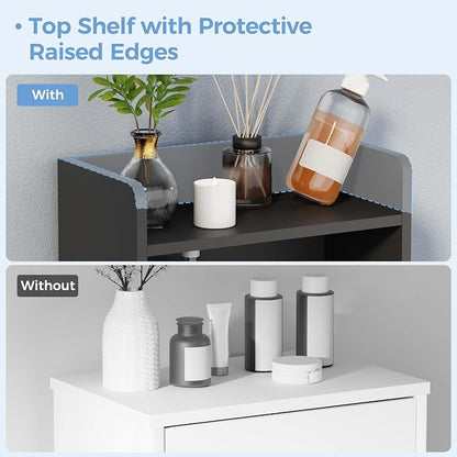 BEWISHOME Bathroom Storage Cabinet,Small Floor Cabinet,Toilet Paper Cabinet | with 2 Doors and Shelves, Bathroom Organizers and Storage for Small Spaces, Black 7.9" D x 14.6" W x 31" H YYG08B