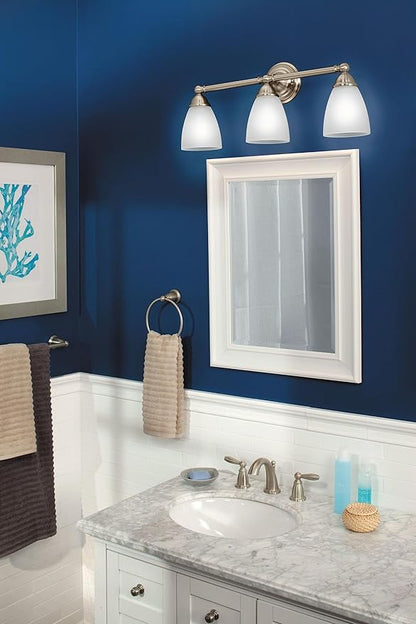 Moen YB2263CH Brantford 3-Light Dual-Mount Bath Bathroom Vanity Fixture with Frosted Glass, Chrome