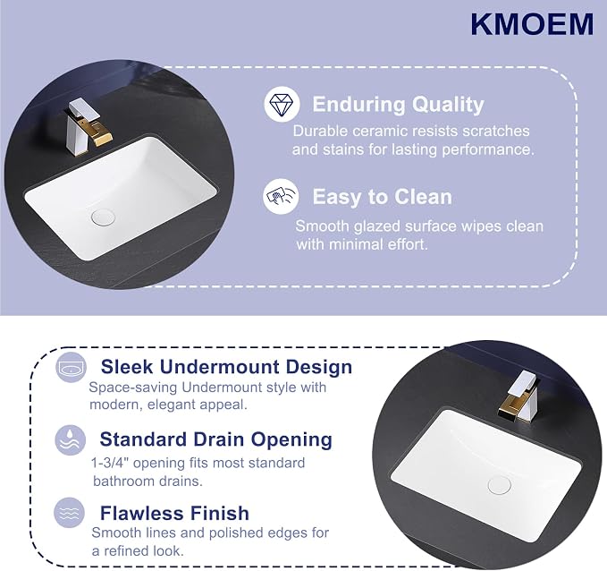 Undermount Bathroom Sink 21x15 Inch Small Bathroom Sink White Porcelain Ceramic Bathroom Under Counter Lavatory Vanity Sink Basin Rectangular Undermount Sinks with Overflow