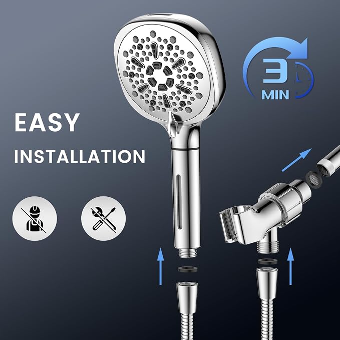 Filtered Shower Head with Handheld, High Pressure 8-mode Shower with Filter | Remove Chlorine for Hard Water, Reduce Dry Itchy Skin, Anti-clog Nozzles, Built with Power Wash, Extra Holder & Hose