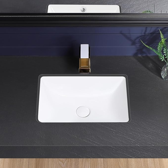 Undermount Bathroom Sink 18x13 Inch Vessel Sink White Porcelain Ceramic Under Counter Lavatory Vanity Sink Basin Rectangular Undermount Sinks with Overflow